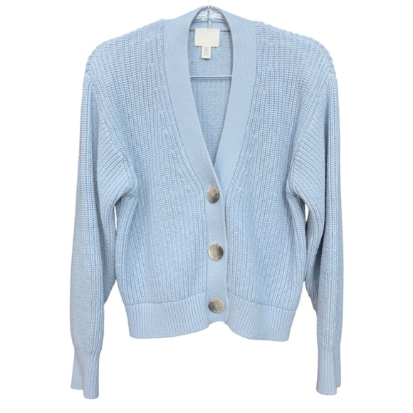 Sweaters - H&M Blue Chunky Knit Button Front Cardigan Women’s XS Cotton Blend